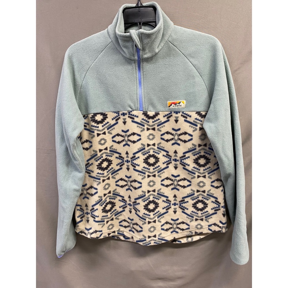 X Everest Women's Fleece Pullover Sweatshirt Geometric Pattern Sage Green Size M
